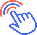 Stylized hand using index finger to interact with digital interface, symbolizing user interaction, touch screen