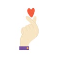 Stylized hands fold the shape of a heart. Finger gesture. Korean heart sign. Finger love symbol. Self love. Hand drawn