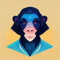 Stylized head of a blue monkey. Illustrated portrait of a chimpanzee. Digital illustration based on render by neural