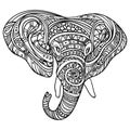 Stylized head of an elephant. Ornamental portrait of an elephant. Black and white drawing. Indian. Mandala. Vector Royalty Free Stock Photo