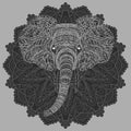 Stylized head of an elephant. Ornamental portrait of an elephant. Black and white drawing. Indian. Mandala. Vector Royalty Free Stock Photo