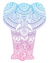 Stylized head of an elephant. Ornamental portrait of an elephant. Color drawing by hand. Indian. Mandala. Vector
