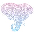 Stylized head of an elephant. Ornamental portrait of an elephant. Color drawing by hand. Indian. Mandala. Vector