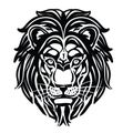 Stylized head of a lion with a chic mane, logo, isolated object on a white background, vector illustration