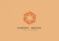 Stylized hexagonal logo features interlocking, angular shapes in shades of orange, Royalty Free Stock Photo