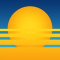 Stylized, high resolution illustration of sunset in yellow and blue Royalty Free Stock Photo