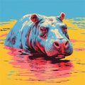 Colorful Pop Art Hippopotamus: Hyper-realistic Animal Illustration