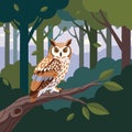 stylized horned owl perched in forest Royalty Free Stock Photo