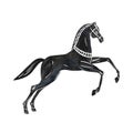 Stylized horse. Black and white silhouette. Ancient Greek vase painting style. Hand drawn watercolor illustration Royalty Free Stock Photo