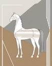 A stylized horse with geometric patterns in black and white, standing against a neutral background Royalty Free Stock Photo