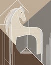 A stylized horse with geometric patterns in black and white, standing against a neutral background Royalty Free Stock Photo