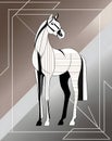 A stylized horse with geometric patterns in black and white, standing against a neutral background Royalty Free Stock Photo