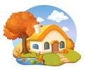 Stylized house in Ukrainian style, in vector,autumn Royalty Free Stock Photo
