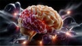 A stylized human brain surrounded by molecular clusters, symbolizing cognitive function, neuroscience, and scientific innovation Royalty Free Stock Photo