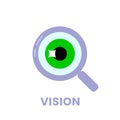 Stylized human eye logo for ophthalmologic clinic or surveillance camera agency. Flat vector illustration isolated