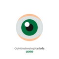 Stylized human eye logo for ophthalmologic clinic or surveillance camera agency. Flat vector illustration isolated