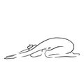 Stylized human in yoga half-tortoise pose . Vector illustration of lineart style. Yoga pose flat line icon, simple sign