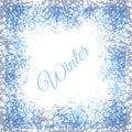 Stylized ice crystals design frame. Abstract texture freeze window. Vector winter background with frosted patterns