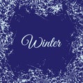 Stylized ice crystals design frame. Abstract texture freeze window. Vector winter holiday banner with frosted patterns