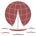 Stylized icon of a colored yacht, sailing over the waves on a globe Royalty Free Stock Photo