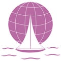 Stylized icon of a colored yacht, sailing over the waves on a globe Royalty Free Stock Photo