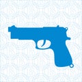 Stylized icon of gun on the background of bitcoin