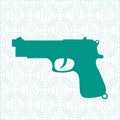 Stylized icon of gun on the background of bitcoin