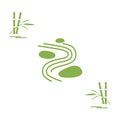 Stylized icon of minimal japanese rock garden and bamboo.