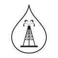 Stylized icon of the silhouette oil rig with fountains spurting Royalty Free Stock Photo