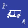 Stylized icon of tuk-tuk and bamboo. Traditional taxi in Thailand, India.