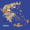 Stylized illustrated map of Greece. Vector design in handdrawn style. Royalty Free Stock Photo