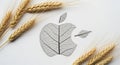 A stylized illustration of an apple logo created with a leaf\'s vein structure, set against a white Royalty Free Stock Photo
