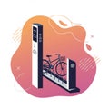 Stylized illustration of a bicycle docking station with a standing bicycle. Elements Royalty Free Stock Photo