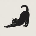 Stylized illustration of a black cat in a stretching pose against a plain Royalty Free Stock Photo