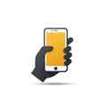 A stylized illustration of a black hand holding a smartphone. The phone features a white Royalty Free Stock Photo