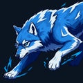 Stylized illustration of a blue wolf, dynamically portrayed in a crouching posture. Royalty Free Stock Photo