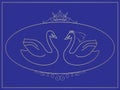 Stylized illustration of the bride and groom in the form of a pair of swans in an oval frame. Royalty Free Stock Photo