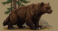 A stylized illustration of a brown bear in a natural setting. The bear has a muscular Royalty Free Stock Photo
