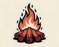 Stylized Illustration of a Campfire with Logs Paced in a Circle, Emitting Orange and Red Flames. Royalty Free Stock Photo