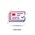 Stylized illustration of a checkbook with gradient colors ranging from purple to red. The check Royalty Free Stock Photo
