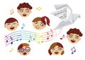 Children`s Choir and paper dove with musical notes. Royalty Free Stock Photo