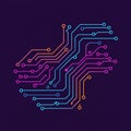 Stylized illustration of a circuit board pattern on a dark purple background. Royalty Free Stock Photo