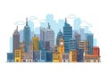 Stylized illustration of a city skyline featuring a diverse array of Royalty Free Stock Photo