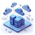 Stylized illustration of cloud computing infrastructure features blue cloud icons Royalty Free Stock Photo