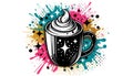 A stylized illustration of a coffee cup with frothy cream, render Royalty Free Stock Photo
