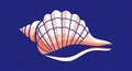 Stylized illustration of a conch shell against a solid blue background. The shell Royalty Free Stock Photo