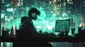 Cyberpunk Coder Night City Digital Art Futuristic Programmer AI generated.