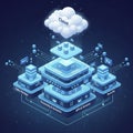 Stylized illustration depicting a cloud computing system. A cloud labeled \