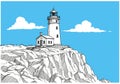 A stylized illustration depicting a lighthouse perched on rugged cliffs. The lighthouse Royalty Free Stock Photo
