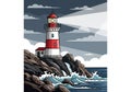 A stylized illustration depicting a lighthouse on a rocky coast. The Royalty Free Stock Photo